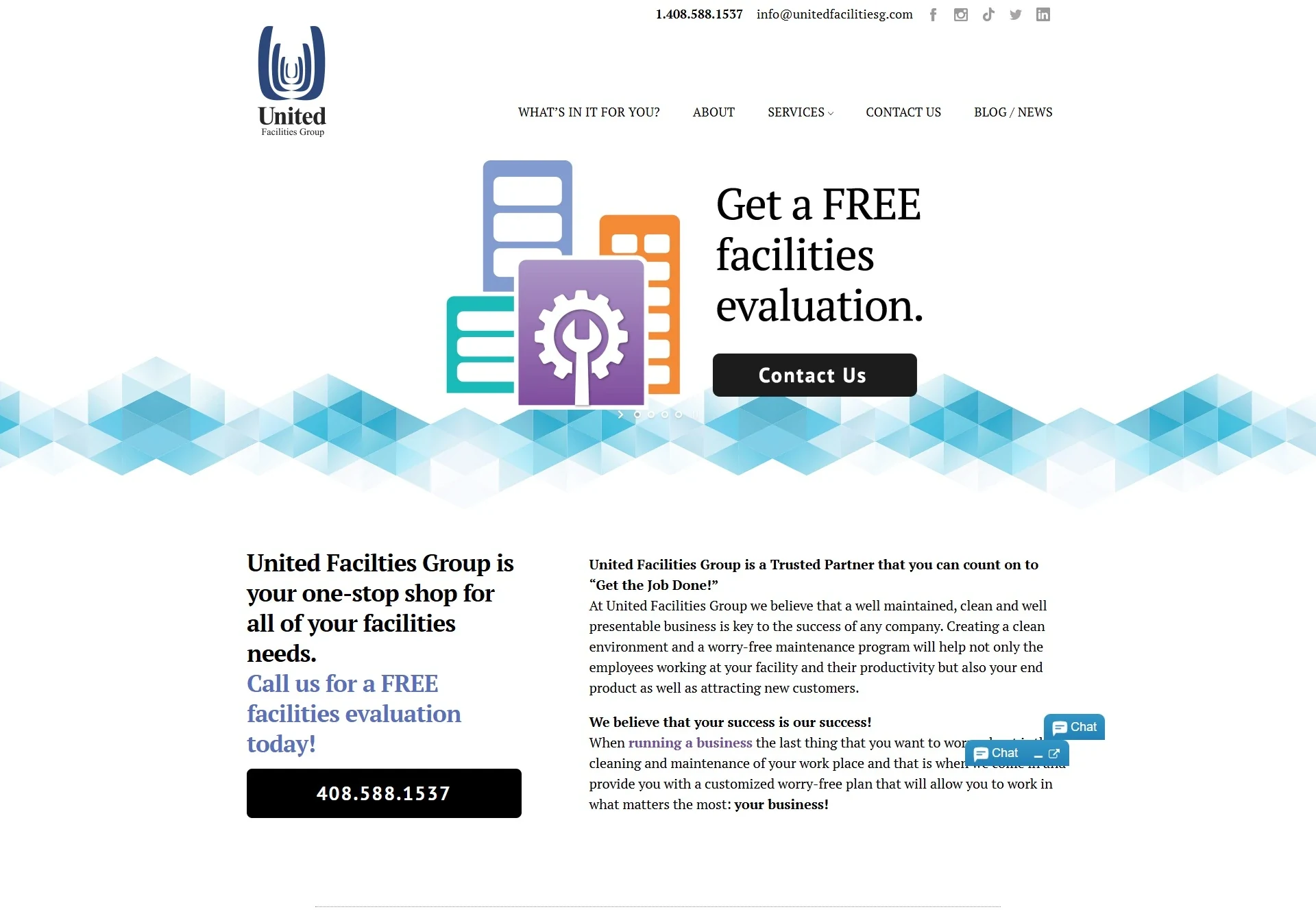 United Facilities Group website before the Brandcore redesign